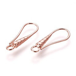 Rose Gold Brass Earring Hooks, with Horizontal Loop, Rose Gold, 21x7x2.5mm, Hole: 1.8mm, 20 Gauge, Pin: 0.8mm