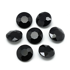 Noir Pointé cabochons en strass de verre, dos plaqué, facette, plat rond, noir, 8x3.5mm