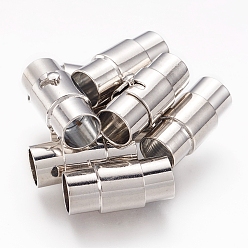 Platinum Brass Locking Tube Magnetic Clasps, Column, Platinum, 17x7~8mm, Hole: 6mm