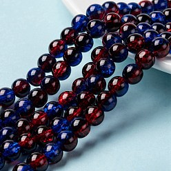 Medium Blue Spray Painted Crackle Glass Beads Strands, Round, Two Tone, Medium Blue, 8mm, Hole: 1.3~1.6mm, about 100pcs/strand, 31.4 inch