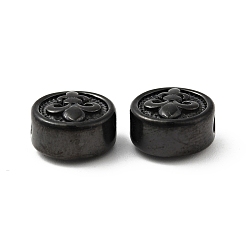 Electrophoresis Black 304 Stainless Steel Beads, Flat Round with Fleur De Lis, Electrophoresis Black, 10x6mm, Hole: 1.6mm