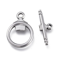Stainless Steel Color 304 Stainless Steel Toggle Clasps, Ring, Stainless Steel Color, Ring: 19x13.5x2.7mm, Hole: 1.8mm, Bar: 19.5x7x2.5mm, Hole: 1.2mm