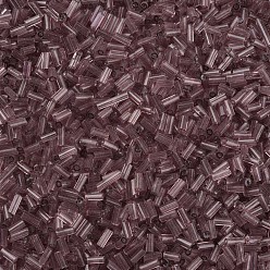 Rosy Brown Transparent Glass Bugle Beads, Round Hole, Rosy Brown, 3~8x2mm, Hole: 0.7mm, about 450g/pound