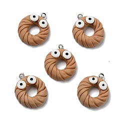 Camel Opaque Resin Pendants, with Platinum Tone Iron Loops, Imitation Food, Doughnut with Eyes, Camel, 27x22x6mm, Hole: 2mm