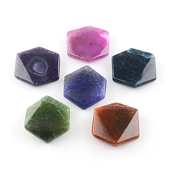 Mixed Color Faceted Hexagon Dyed Natural Crackle Agate Big Pendants, Mixed Color, 50~54x45~49x10~13mm, Hole: 2mm