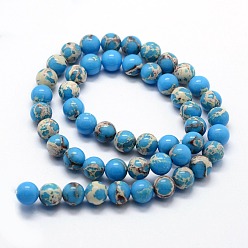 Deep Sky Blue Synthetic Imperial Jasper Beads Strands, Dyed, Round, Deep Sky Blue, 6mm, Hole: 0.8mm, about 63pcs/strand, 14.76 inch(37.5cm)
