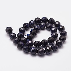 Goldstone Bleu Synthétiques bleus Goldstone brins de perles, teints et chauffée, à facettes (64 facettes), ronde, 10mm, Trou: 1.2mm, 39 pcs / chapelet, 15.7 pouce