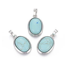 Synthetic Turquoise Synthetic Turquoise Pendants, with Brass Findings, Oval, Platinum, 25~26x17~17.5x8~9mm, Hole: 8x5mm