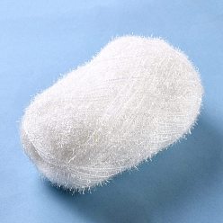 Blanc Fil à crocheter en polyester, fil frotté étincelant, pour lave-vaisselle, torchon, décoration artisanat tricot, blanc, 10~13x0.5mm, 218.72 verge (200m)/rouleau