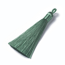 Морско-зеленый Полиэстер кисточкой подвески, цвета морской волны, 78~82x8 мм, отверстие : 2~4 мм