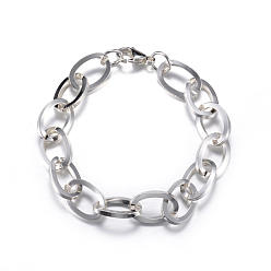 Stainless Steel Color 304 Stainless Steel Cable Chain Bracelets, with Lobster Claw Clasps, Stainless Steel Color, 8-1/4 inch(210mm), 12mm