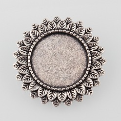Antique Silver Vintage Alloy Flower Brooch Cabochon Bezel Settings, Cadmium Free & Lead Free, with Iron Pin Back Bar Findings, Antique Silver, Flat Round Tray: 20mm, 33x2mm, Pin: 0.8mm