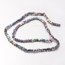 Multi-color Plated Electroplate Non-magnetic Synthetic Hematite Bead Strands, Star, Multi-color Plated, 4x4x2~3mm, Hole: 1mm, about 117pcs/strand, 15.7 inch