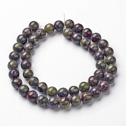 Dragon Blood Natural Dragon Blood Jasper Bead Strands, Round, 8mm, Hole: 1mm, about 46~48pcs/strand, 14.96 inch