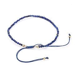 Ляпис-Лазурь Плетеные браслеты из бисера, с натуральными бусинами из лазурита и позолоченными латунными бусинами и плетеной нейлоновой нитью, 55~86 мм
