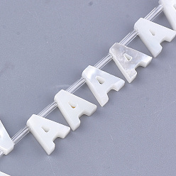 Letter A Natural Sea Shell Beads, White Shell Mother of Pearl Shell, Top Drilled Beads, Letter.A, 10x2.5~11.5x3mm, Hole: 0.8mm