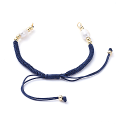 Полуночно-синий Плетеные шнур нейлона для поделок браслет решений, с натуральным пресноводным жемчугом и фурнитурой из латуни, золотые, темно-синий, 6-7/8 дюйм (17.5 см), 4 мм