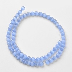 Royal Blue Cat Eye Beads, Round, Royal Blue, 6mm, Hole: 1mm, about 66pcs/strand, 15.5 inch