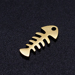 Golden 201 Stainless Steel Pendants, Fishbone, Golden, 15.5x6.5x1mm, Hole: 1.4mm
