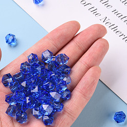 Blue Transparent Acrylic Beads, Faceted, Polygon, Blue, 8x10x9mm, Hole: 1.6mm, about 1300pcs/500g