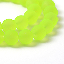 Green Yellow Transparent Glass Bead Strands, Frosted, Round, Green Yellow, 8mm, Hole: 1~1.6mm, about 99pcs/strand, 31.4 inch