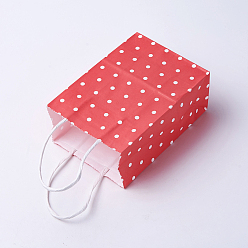 Red kraft Paper Bags, with Handles, Gift Bags, Shopping Bags, Rectangle, Polka Dot Pattern, Red, 27x21x10cm