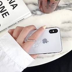 Platinum Transparent Plastic Cell Phone Ring Holder, 360 Degree Rotation, Alloy Finger Grip Stand Holder, Flat Round, Platinum, 4.5cm, Flat Round: 40x2mm
