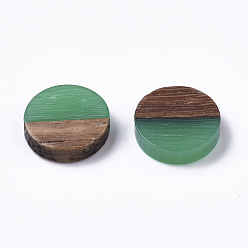 Medium Spring Green Resin & Wood Cabochons, Flat Round, Medium Spring Green, 10x2.5~4mm