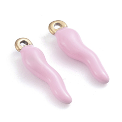 Pink Ion Plating(IP) 304 Stainless Steel Pendants, Enamelled Sequins, Horn of Plenty/Italian Horn Cornicello Charms, Golden, Pink, 17.5x4.5x3.5mm, Hole: 1mm