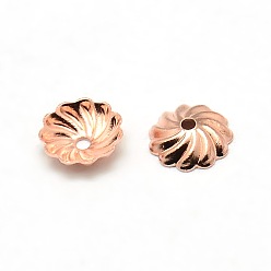 Or Rose Laiton fleur caps, or rose, 7x2mm, Trou: 1mm