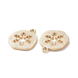 Real 18K Gold Plated Brass Charms, Nickel Free, Real 18K Gold Plated, Flat Round with Snowflake, 14x12x1mm, Hole: 1mm