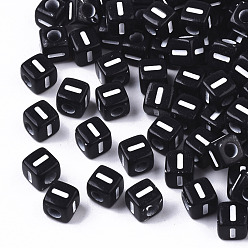 Letter I Opaque Acrylic Beads, Horizontal Hole, Alphabet Style, Cube, Black & White, Letter.I, 5x5x5mm, Hole: 2mm, about 5000pcs/500g