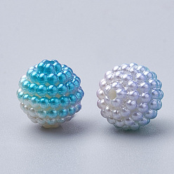 Deep Sky Blue Imitation Pearl Acrylic Beads, Berry Beads, Combined Beads, Rainbow Gradient Mermaid Pearl Beads, Round, Deep Sky Blue, 12mm, Hole: 1mm, about 200pcs/bag