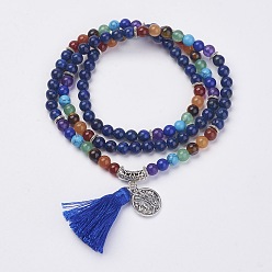 Lapis Lazuli Natural Gemstone Beads Necklaces, with Polyester Tassel and Alloy Findings, 29.1 inch(74cm)