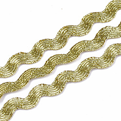 Kaki Clair Rubans de polyester, la forme d'onde, kaki clair, 7~8 mm, 15 cour / bundle, 6 faisceaux / sac