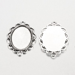 Antique Silver Oval Tibetan Style Alloy Cabochon Connector Settings, Cadmium Free & Lead Free, Antique Silver, Tray: 18x25mm, 36x26x2mm, Hole: 3mm, about 250pcs/kg