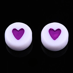 Violet Bleu Perles acryliques opaques, avec l'émail, plat et circulaire avec coeur, bleu violet, 7x3.5mm, Trou: 1.2mm, environ3600~3700 pcs / 500 g