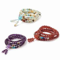 Mixed Stone Yoga Chakra Jewelry, Natural Mixed Stone Beads Wrap Bracelets, Four Loops, with Alloy Findings, 29.4 inch(74.8cm)