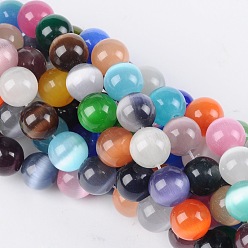 Mixed Color Cat Eye Beads, Round, Mixed Color, 10mm, Hole: 0.8mm, about 39pcs/strand, 15 inch