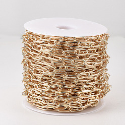 Light Gold Unwelded Iron Paperclip Chains, Drawn Elongated Cable Chains, with Spool, Light Gold, 16x7x1.6mm, about 82.02 Feet(25m)/roll