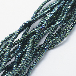 Green Plated Electroplate Glass Beads Strands, Full Plated, Faceted, Rondelle, Green Plated, 2.5x1.5mm, Hole: 0.5mm, about 197~201pcs/strand, 12.9 inch(33cm)