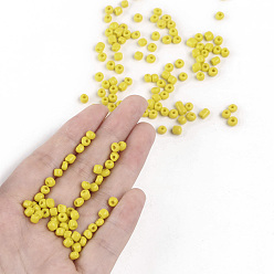 Jaune Perles de rocaille en verre, opaque graine de couleurs, petites perles artisanales pour la fabrication de bijoux bricolage, ronde, jaune, 4mm, Trou: 1.5 mm, environ 4500 pcs / livre