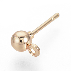Rose Gold Iron Ball Stud Earring Findings, with Loop, Rose Gold, 6.5x4mm, Hole: 1mm, Pin: 0.8mm