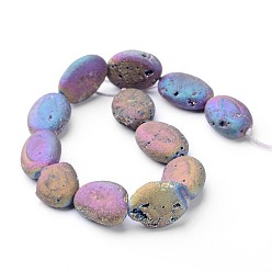 Rainbow Plated Electroplated Natural Quartz Crystal Beads Strands, Druzy Geode Crystal, Oval, Rainbow Plated, 18x13x6~6.5mm, Hole: 1mm, about 11pcs/strand, 7.7 inch