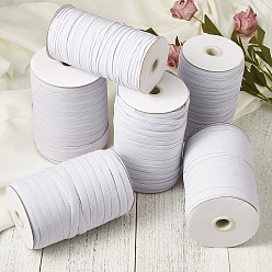 White 1/4 inch Flat Braided Elastic Rope Cord, Heavy Stretch Knit Elastic with Spool, White, 6mm, about 190~200yards/roll (570~600 feet/roll)