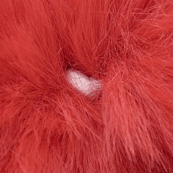 Rouge Pendentifs recouverts de boule de pom pom en fausse fourrure de lapin à la main, boules de poils de lapin floue, avec fibre élastique, rouge, 55~74mm, Trou: 5mm
