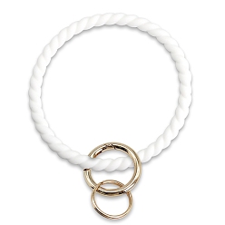 White Silicone Bangle Keychian, with Alloy Spring Gate Ring, Golden, White, 14x8.7cm