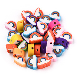 Mixed Color Handmade Polymer Clay Beads, Rainbow & Cloud, Mixed Color, 8.5~10.5x10~12.5x4~5mm, Hole: 1.8mm