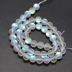 White Synthetic Moonstone Beads Strands, Holographic Beads, Half AB Color Plated, Frosted, Round, White, 6mm, Hole: 1mm, about 60pcs/strand, 15 inch