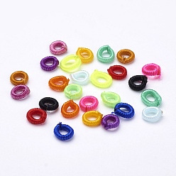 Mixed Color Polyester Weave Beads, Ring, Mixed Color, 6x2mm, Hole: 3mm, about 200pcs/bag